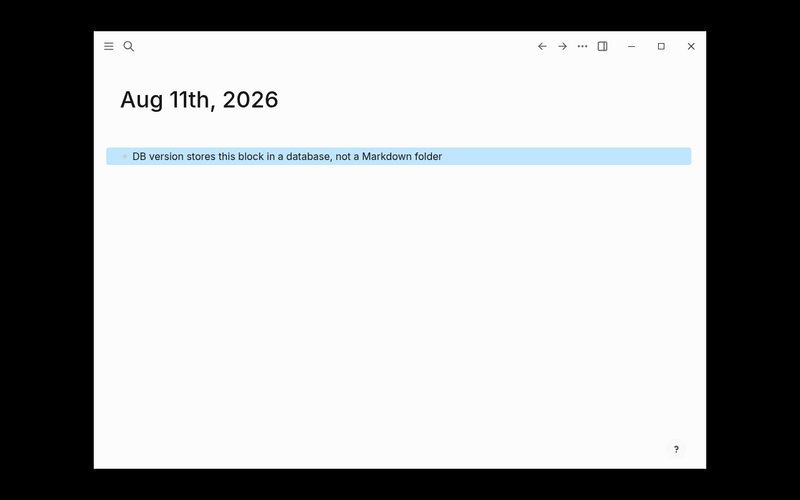Logseq 2.0.1（DB版）のジャーナル画面。フォルダを選ばずに入力したブロックが表示されている